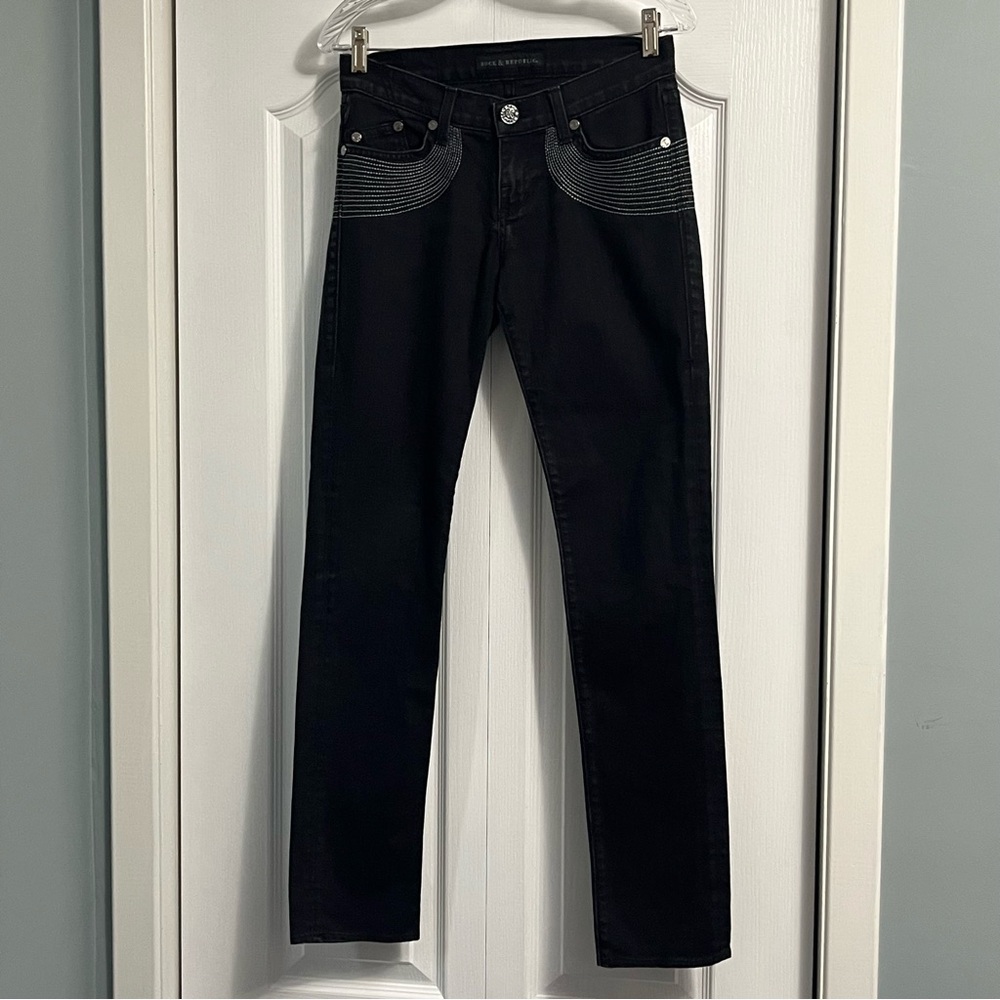 ROCK & REPUBLIC Berlin skinny embroidered denim jeans women’s size 26 low rise